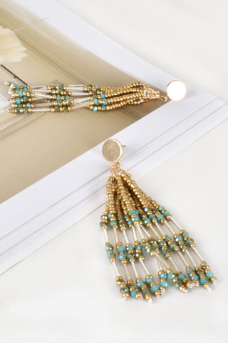 Beaded Tassel Earrings - Turquoise Gold