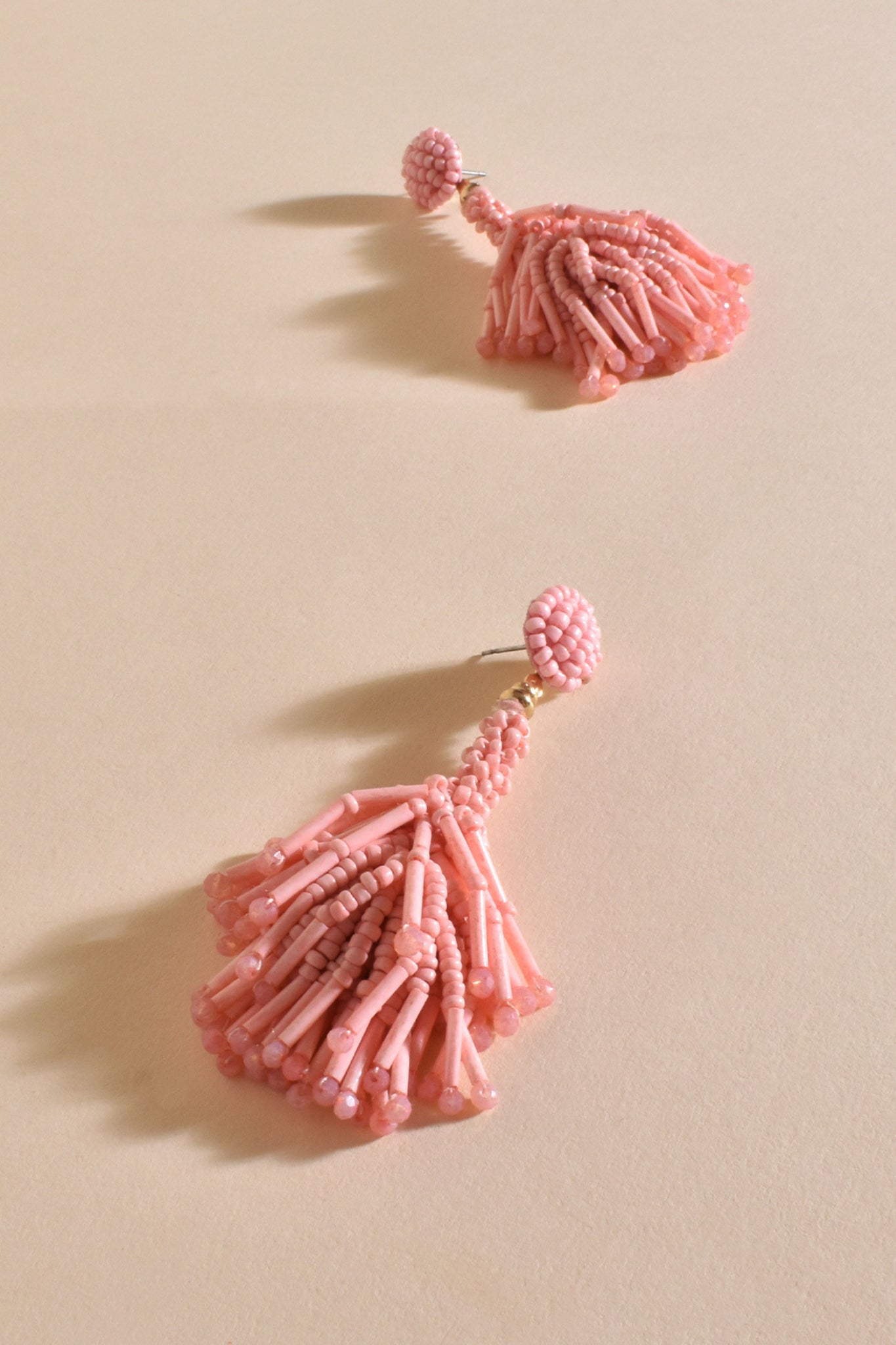 Beaded Tassel Event Earrings - Pink