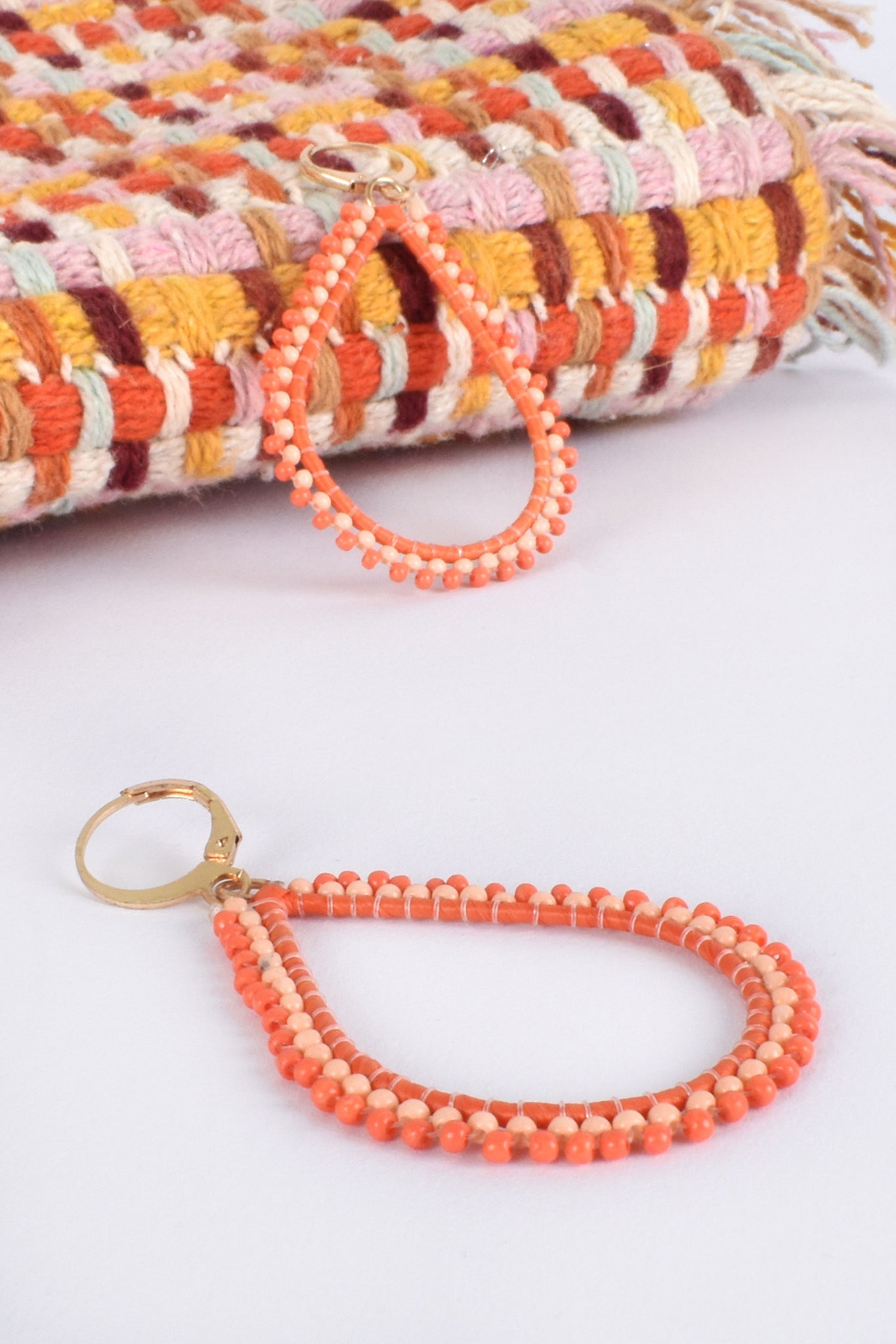 Beaded Teardrop Earrings - Orange