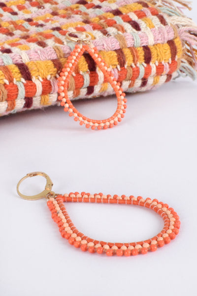 Beaded Teardrop Earrings - Orange