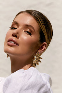 Beaded Layered Event Earrings - White Gold