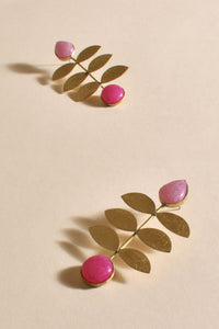 Beaten Metal Leaf Drop Earrings - Pink Gold