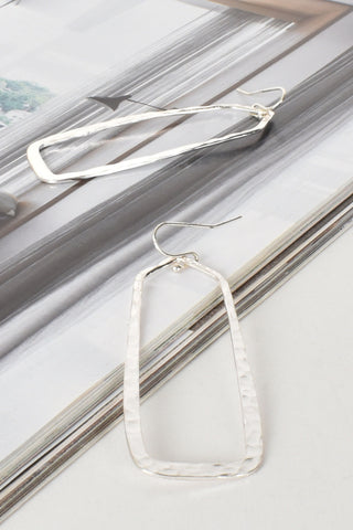 Beaten Obelisk Shape Hook Earrings - Silver