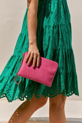 Becca Stitch Detail Corner Zip Pouch - Hot Pink