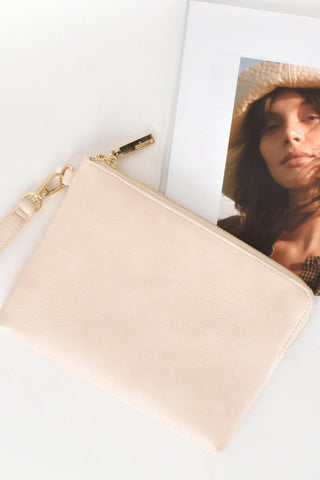 Becca Vegan Leather Corner Zip Pouch - Light Nude