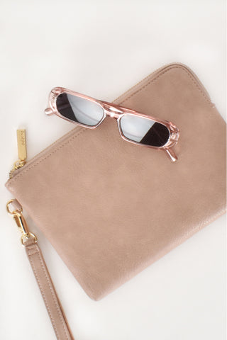 Becca Vegan Leather Corner Zip Pouch - Mocha