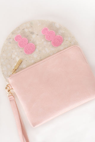 Becca Vegan Leather Corner Zip Pouch - Pink