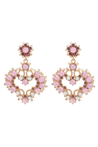 Belle Crystal Heart Drop Earring - Pink