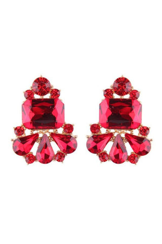 Beth Rhinestone Stud Earring - Red