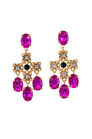 Bethany Baroque Crystal Cross Earring - Pink