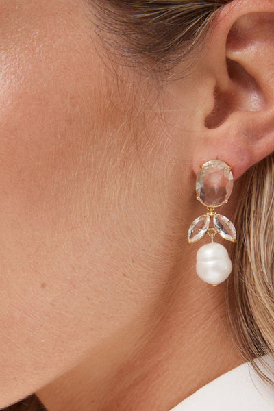 Bianca Crystal and Pearl Earrings - Clear