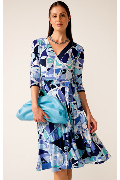 Big Sur Jersey Wrap Dress - Aqua Abstract Print