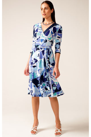 Big Sur Jersey Wrap Dress - Aqua Abstract Print
