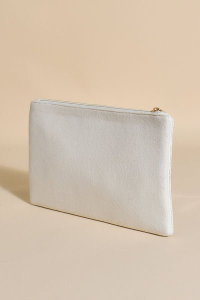 Bold Beaded Floral Clutch - White Gold