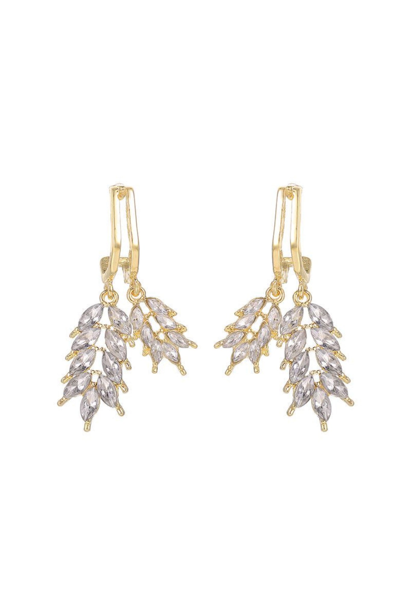 Brynlee Leaf Crystal Drop Earrings - Gold