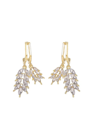 Brynlee Leaf Crystal Drop Earrings - Gold