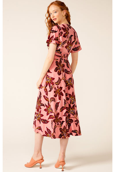 Butterfly Brooch Midi Dress - Pink Ruby Lily