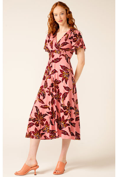 Butterfly Brooch Midi Dress - Pink Ruby Lily