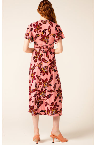 Butterfly Brooch Midi Dress - Pink Ruby Lily