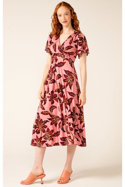 Butterfly Brooch Midi Dress - Pink Ruby Lily