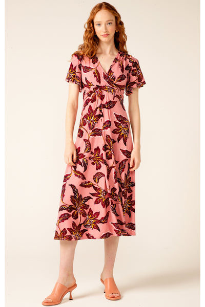 Butterfly Brooch Midi Dress - Pink Ruby Lily