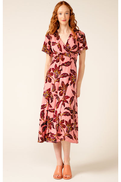 Butterfly Brooch Midi Dress - Pink Ruby Lily