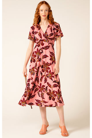 Butterfly Brooch Midi Dress - Pink Ruby Lily