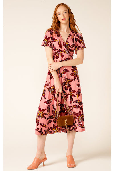 Butterfly Brooch Midi Dress - Pink Ruby Lily