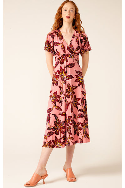 Butterfly Brooch Midi Dress - Pink Ruby Lily