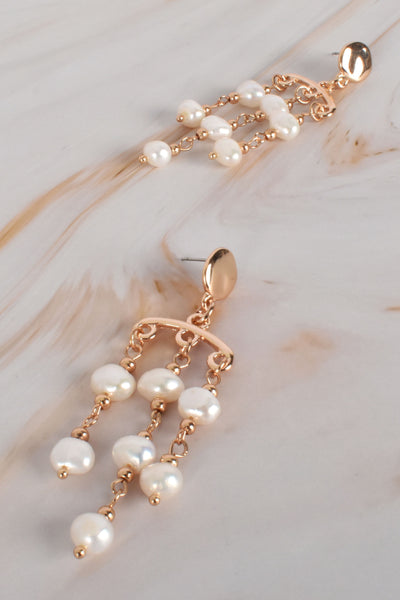 Button Top Pearl Chandelier Earrings - Gold