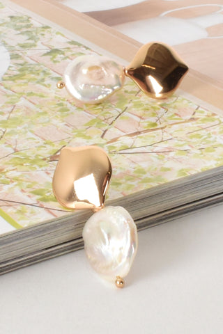 Button Top Pearl Drop Earrings - Gold