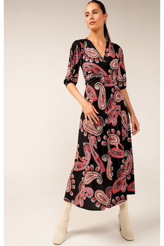 Calabritta Midi Dress - Black Red Paisley