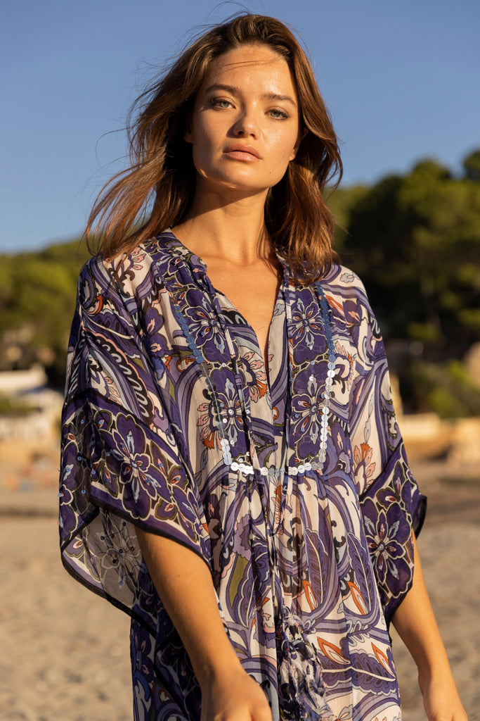 MISS JUNE PARIS CH31 Caprera Embroidered Sequin Kaftan - Blue – Smoke ...