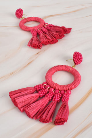 Caterina Statement Raffia Earrings - Hot Pink