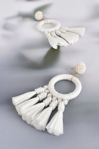 Caterina Statement Raffia Earrings - White