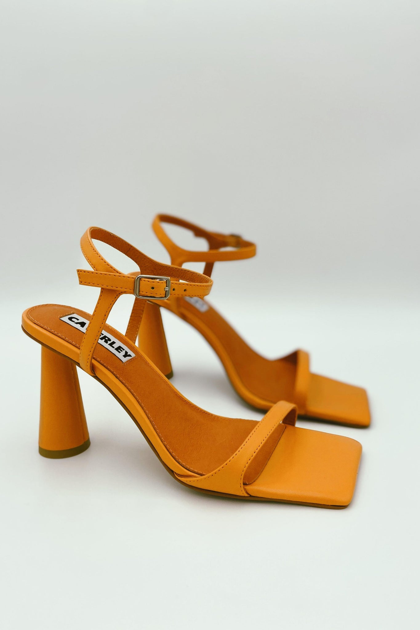 Caverley Maple Heel Orange Sherbet. Orange Leather Block Heels for cocktail shoes.