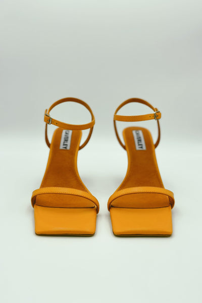 Orange Leather Block Heel Square toe heels