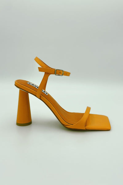 Orange leather statement heels with square toe
