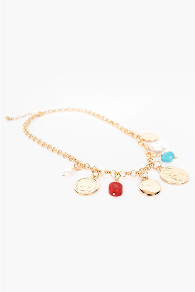 Charms Coral Mix Short Necklace - Gold