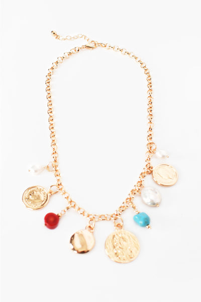 Charms Coral Mix Short Necklace - Gold