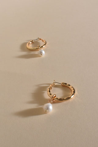 Chunky Pearl Hoop Earrings - Gold