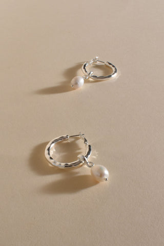 Chunky Pearl Hoop Earrings - Silver