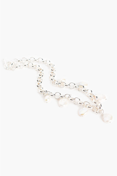 Chunky Pearl Short Necklace - Silver