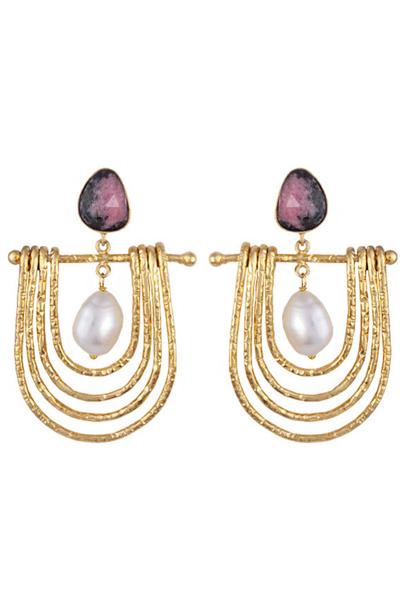 Cleopatra Earrings - Rhodonite and Pearl