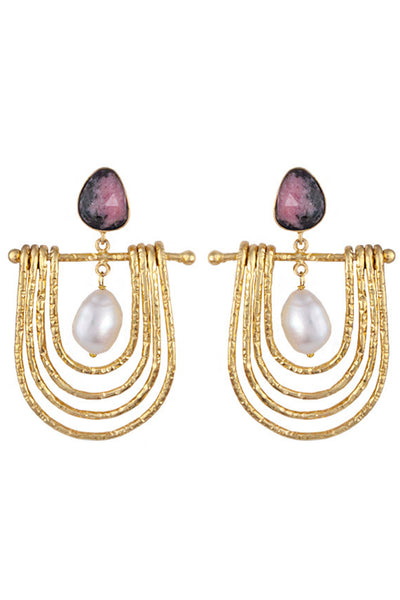 Cleopatra Earrings - Rhodonite and Pearl