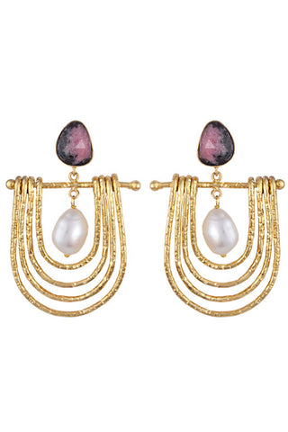 Cleopatra Earrings - Rhodonite and Pearl