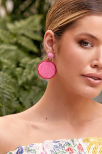 Contrast Colour Woven Drop Earrings - Red Pink