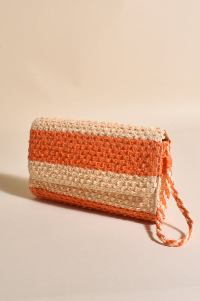 Contrast Stripe Foldover Clutch - Peach Orange