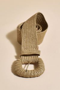 Curved Buckle Weave Belt - Natural