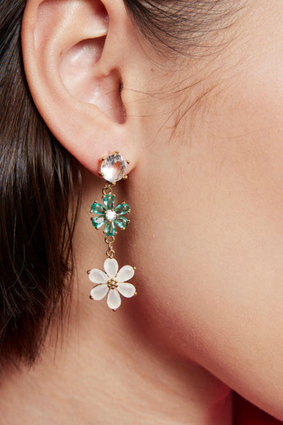 Crystal Flower Earrings - Green